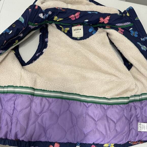 Mini Boden Girls Jacket 11-12 Blue Butterfly Padded Convertible Vest Fleece Line - Picture 10 of 14